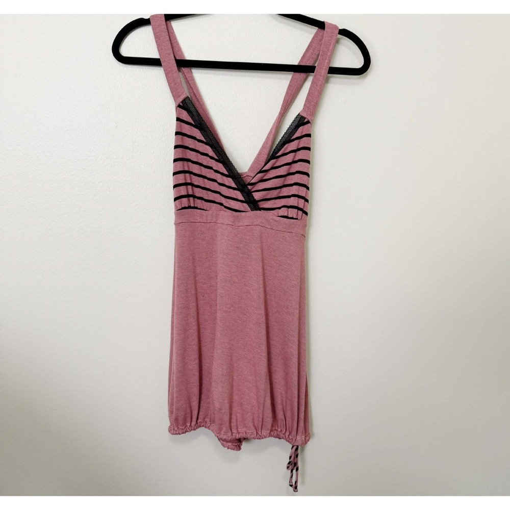 Pink Lotus Tank Top Womens Medium Pink Black Striped Strappy Baby Doll Y2K
